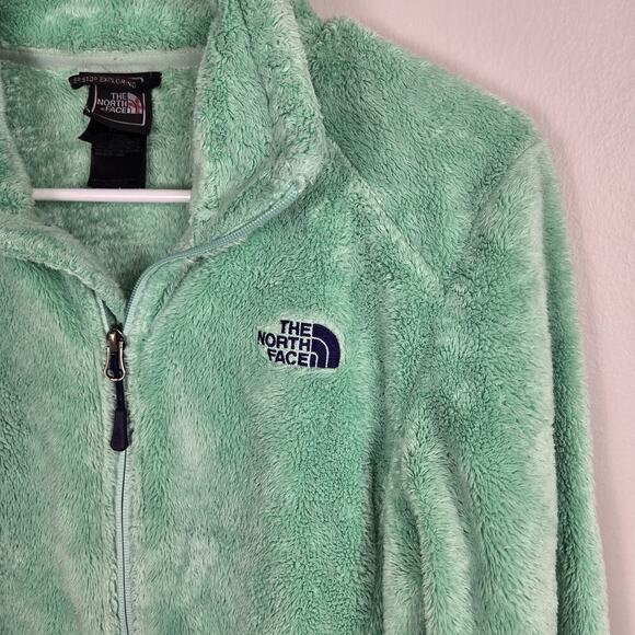 The North Face Ladies Fleece Fuzzy Coat Jacket Green w/Blue Lettering Sz S Cozy - Picture 2 of 7